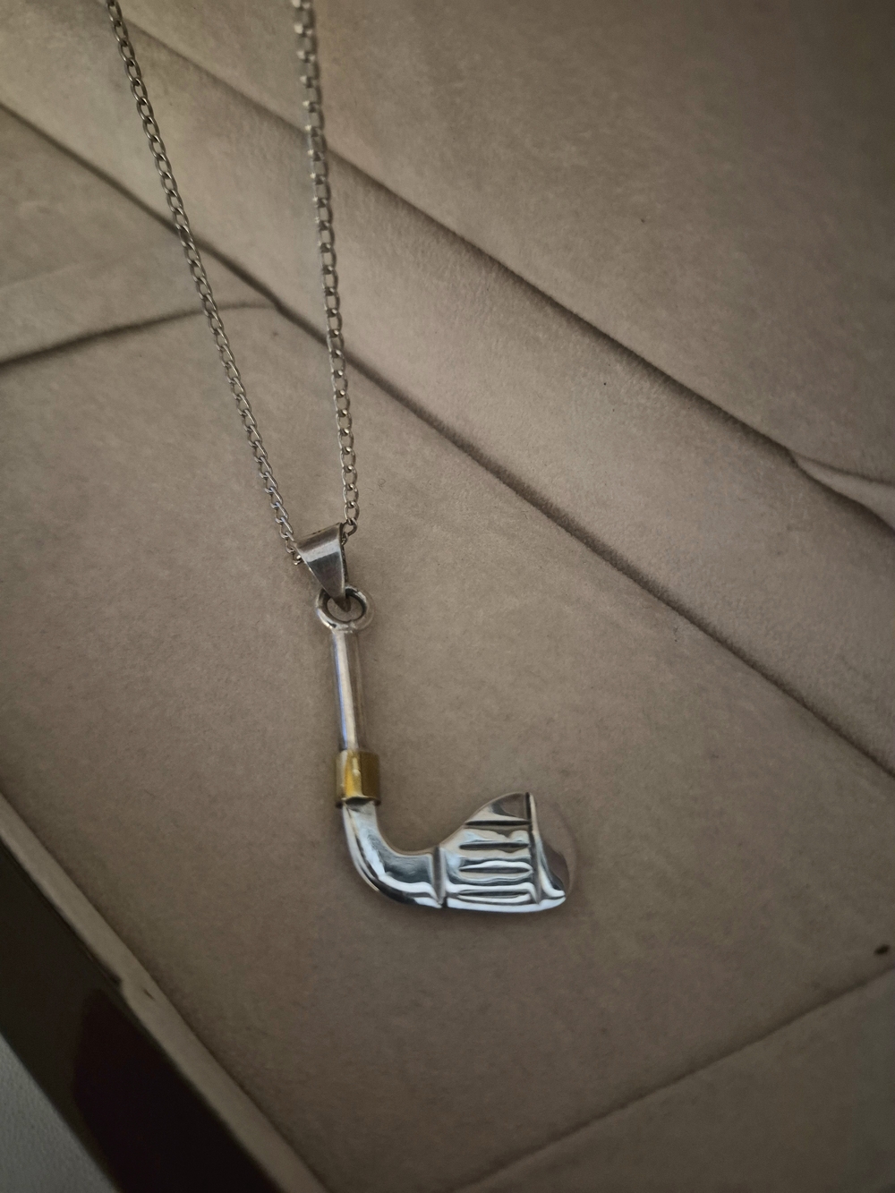 Vintage Taxco Mexico TC-02 Heavy Sterling Silver Golf Club Pendant Necklace 22"